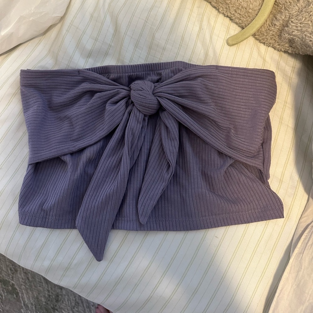 Purple Ribbed Bow Tube Top